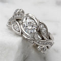Round Solitaire Openwork Vine Ring In Polished Silver Tone view 1