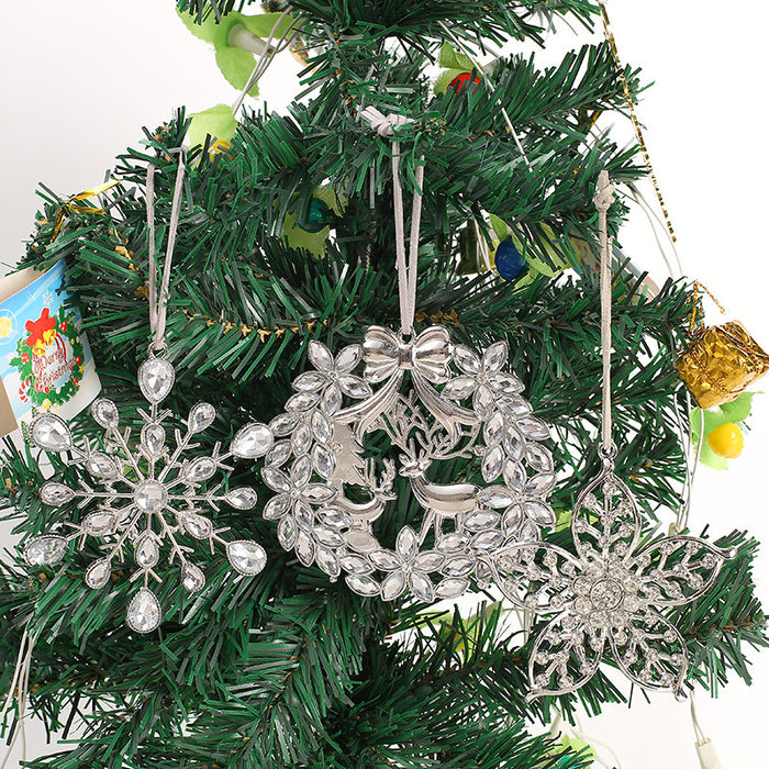 Silver Rhinestone Snowflake Flower Deer Hanging Ornaments
