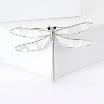 Minimal Silver Tone Dragonfly Brooch with Black Eye Details