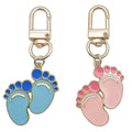 Pink Blue Baby Feet Enamel Keychain Gold Lobster Clasp view 5