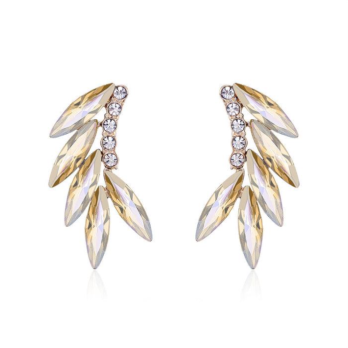 Gold Tone Silver Tone Champagne Marquise Wing Crystal Four Designs Metal Dangle Earrings