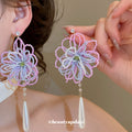 Pastel Thread Flower White Teardrop Earrings Fashion Jewelry view 1