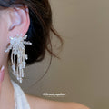 Clear Crystal Bead Long Tassel Fashion Clip Earrings view 3