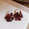 Gold Tone Hoop Earrings with Resin Flower Clusters, Three Colors view 7