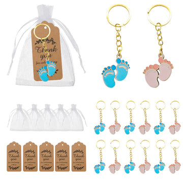 Blue Pink Wooden Baby Feet Chain Keychain Gold Ring