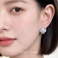Silver Textured Flower Stud Earrings Pearl Purple Halo view 2
