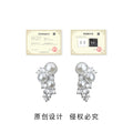 Silver Pearl Cluster Stud Earrings Clear Stone Cascade view 3