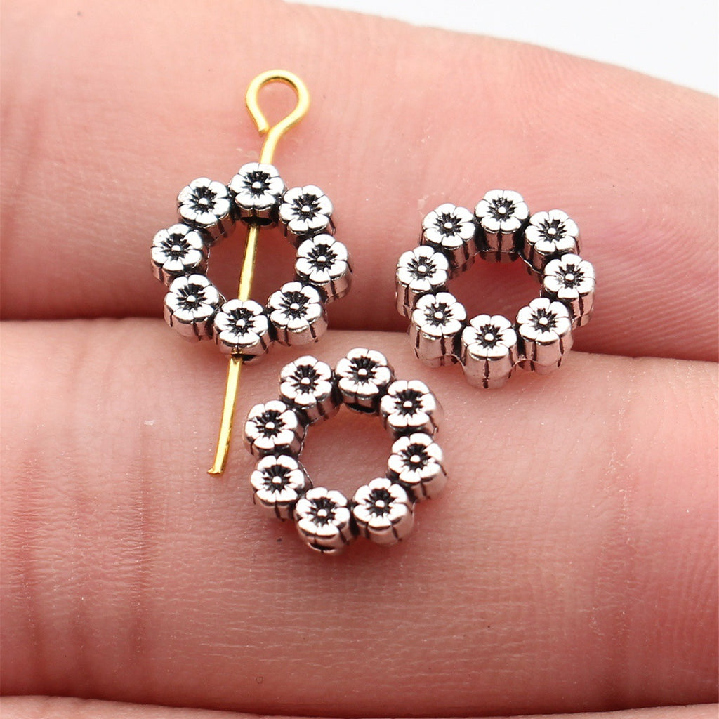 10x10x3.5mm/12x12x3.5mm Antique Silver Zinc Alloy Flower Ring Loose Metal Beads for Bracelet Necklace Jewelry Making
