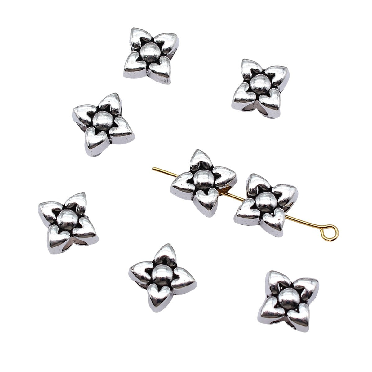 10x10x7mm 2.3g Antique Silver Zinc Alloy Flower Large Hole Spacer Beads for Bracelet Jewelry Making