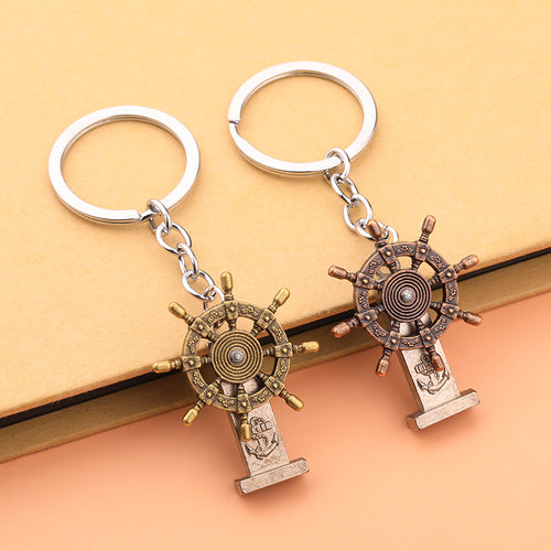Vintage Ship Wheel Alloy Keychain Gift with Spinning Helm