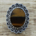 Antique Silver Filigree Heart Oval Brown Stone Finger Ring view 2