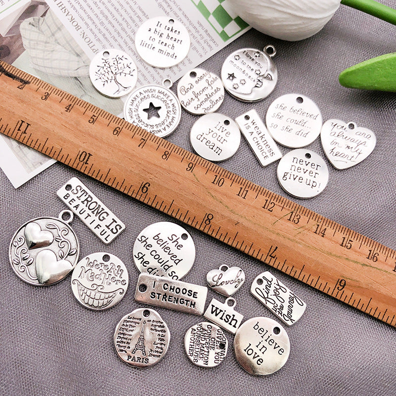 Iron English Letter Round Tag Charm Pendant for DIY Necklace Bracelet Jewelry