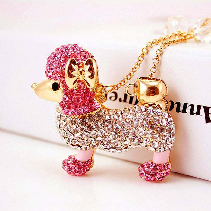 Cute Crystal Poodle Dog Keychain, Pet Animal Bag Charm Key Ring
