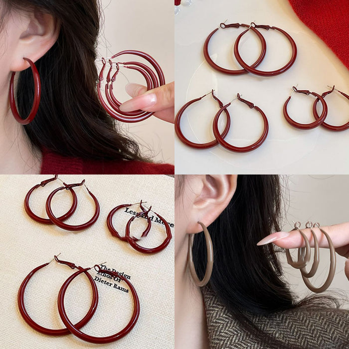 Large Red Hoop Earrings with Smooth Rounded Finish