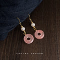 Gold Tone White Pearl And Pink Donut Stone Hook Earrings view 4