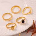 Gold Titanium Steel Tree Heart Black Disc Pavé Midi Rings view 2