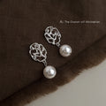 Silver-Tone Plum Blossom Cutout Pearl Drop Earrings view 6