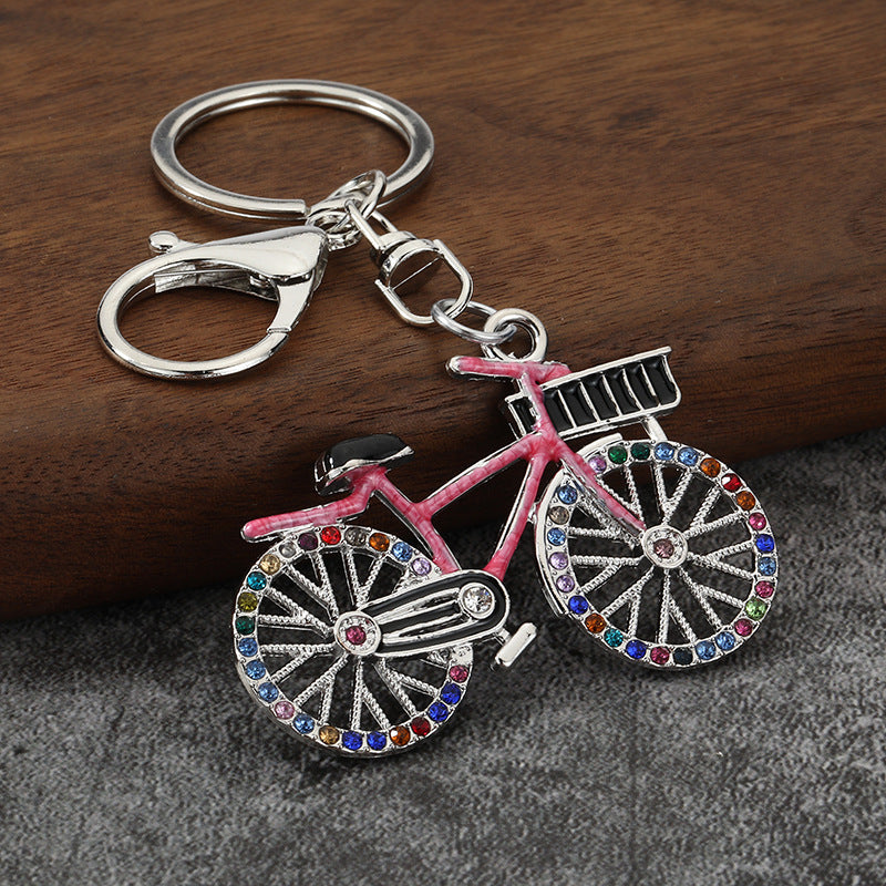 Rhinestone Bicycle Keychain, Alloy Bike Model Pendant Charm