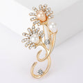 Pearl Rhinestone Daisy Stem Brooch Silver or Gold Tone Pin view 2