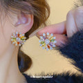 Multicolor Crystal Flower Cluster Statement Stud Earrings view 2