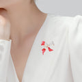 Red Ribbon Bow Brooch Gold Rhinestone Overlay Metal Pin view 3