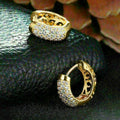 Gold Tone Crystal Pave Huggie Hoop Earrings Polished Statement Fashion Jewelry view 2