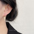 Gold Asymmetric Key Lock Drop Earrings Clear CZ Pave view 3