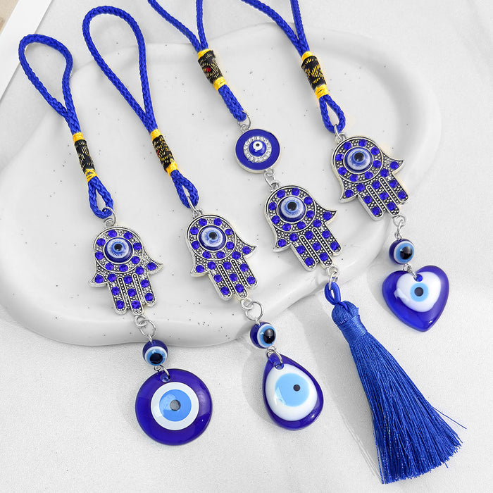 Silver-Tone Hamsa Hand Evil Eye Charm With Braided Cord