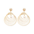Concentric Circle and Pearl Drop Stud Earrings in Two Tones view 5