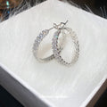 Silver Tone Crystal Leaf Hoop Earrings Statement Jewelry view 3