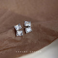 Geometric Dual Rectangle Clear CZ Open Stud Earrings Silver view 2