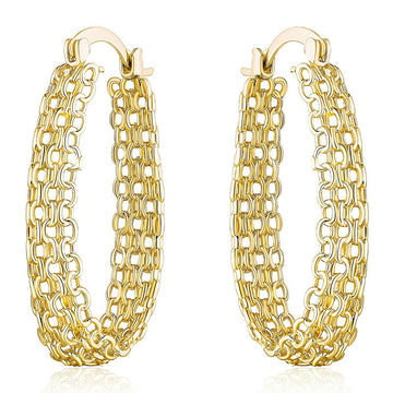 Gold Tone Multi Chain Oval Hoop Earrings Polished Statement Fashion Jewelry