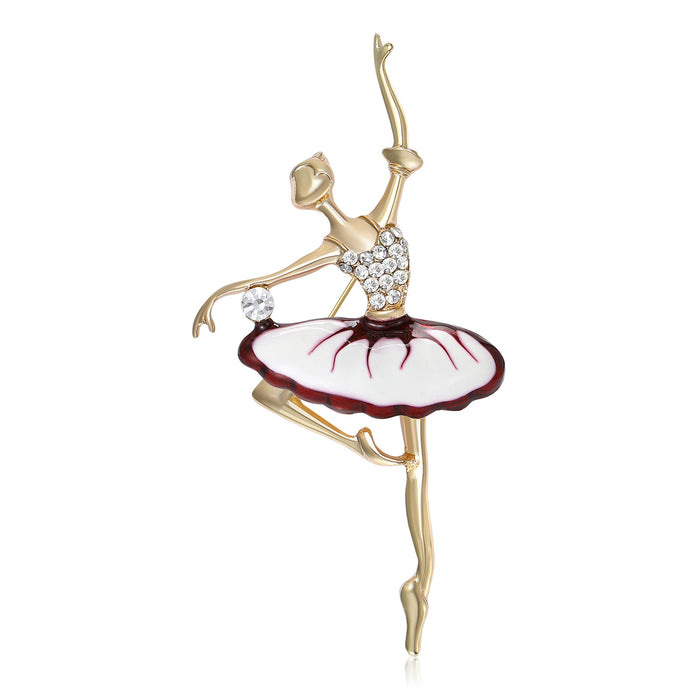 Ballet Dancer Brooch in Red or Purple Enamel Tutu Colors