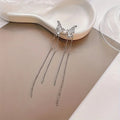 Silver Fairy Wing Triple Ball Chain Long Stud Earrings view 3
