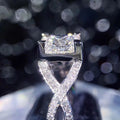 White Gold Princess Square Clear Stone Ring X Band Sizes 6-10 view 3
