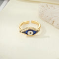 Gold Tone Marquise Enamel Evil Eye Adjustable Open Rings view 6