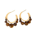 Brown Beaded Hoop Earrings With Gold Tone Crescent Frames view 5