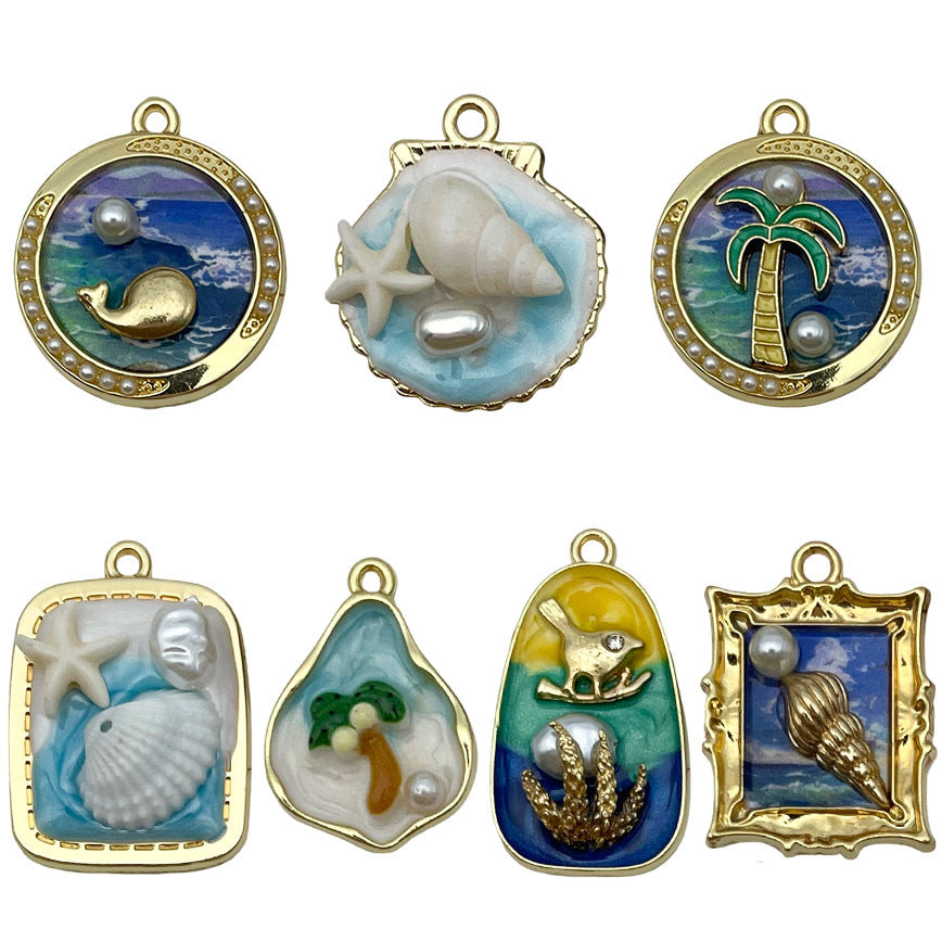 Enamel Zinc Alloy Blue Ocean Cat Eye Crab Jellyfish Charm Pendant for Necklaces Earrings