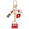 Red Pink White and Black Fashion Charm Keychains with Metal Hardware view 5