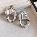 Sculptural Open Oval Earrings in Gold and Silver Tones view 7