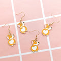 Orange Enamel Corgi Heart Butt Dangle Earrings Gold Hooks view 3