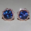 Rose Gold Tone Blue Square Crystal Halo Stud Earrings view 2
