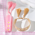 Wide Woven Daisy and Evil Eye Adjustable Tassel Bracelets view 4