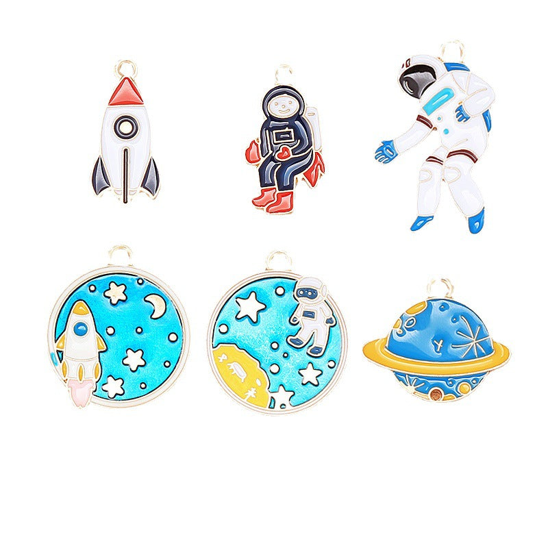 Space-Themed Charm Pendant Set with Astronaut Planet Rocket and Satellite