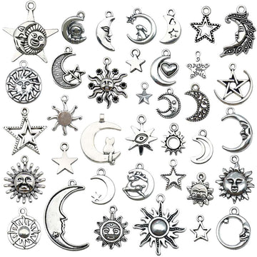 Antique Silver Sun and Moon Metal Charms with 38 Listed Options