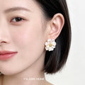 Champagne Cream Camellia Flower Gold Center Stud Earrings view 2
