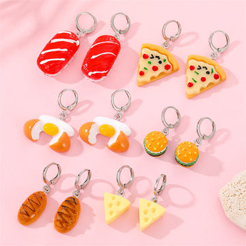 Silver Tone Miniature Food Huggie Drop Earrings in Six Designs