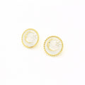 Gold Tone Round Crescent Moon Stud Earrings in Black and White view 3