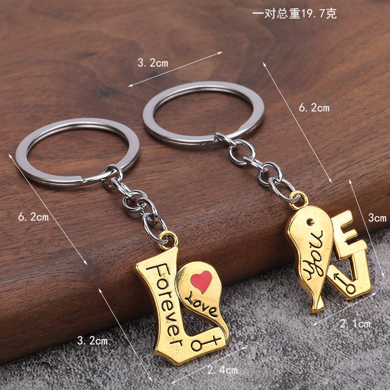 Couple Heart Keychain Pair Zinc Alloy Valentine Gift Pendant