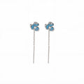 Blue Iris Flower Silver Tone Long Threader Earrings view 5